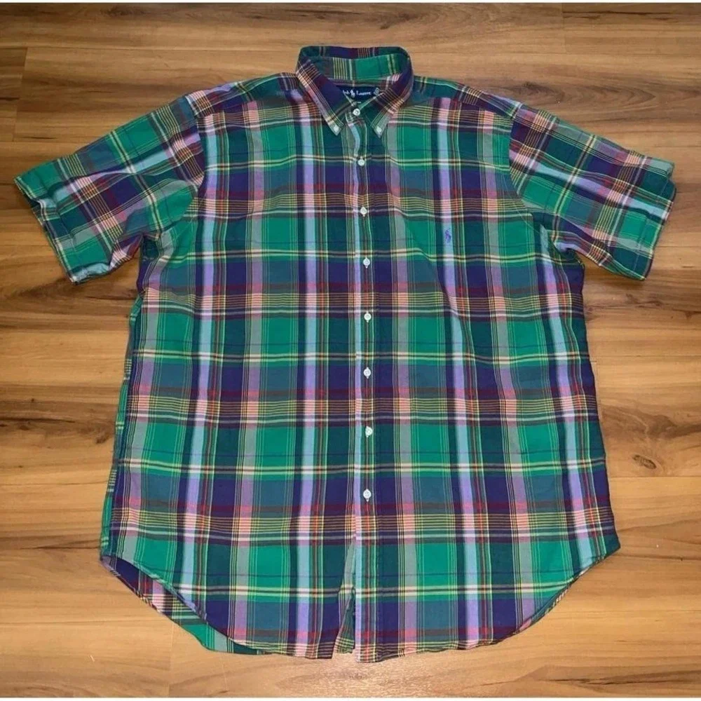 Mens Polo‎ Ralph Lauren Madras Plaid Colorful Button Up Shirt